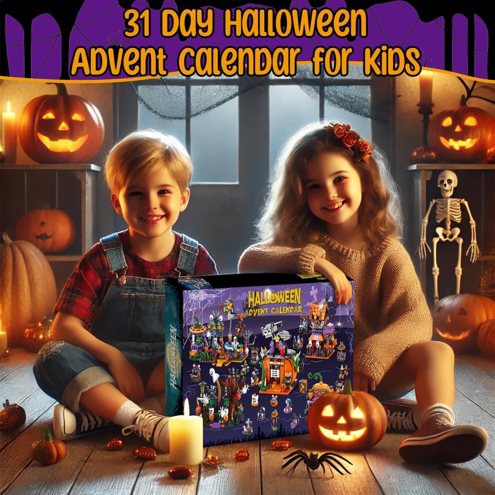 31-Day Halloween Advent Calendar | Spooky Haunted House, Ghosts, Bats & Pumpkins Building Block