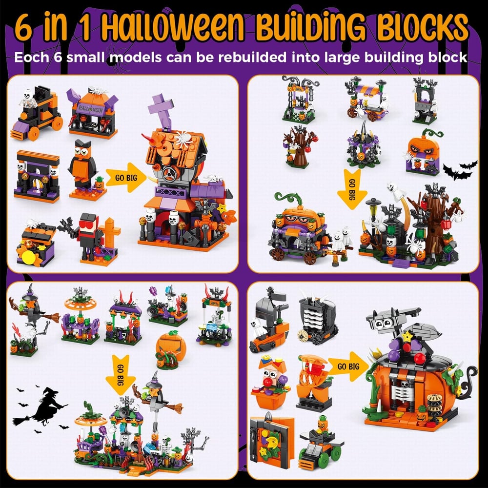 31-Day Halloween Advent Calendar | Spooky Haunted House, Ghosts, Bats & Pumpkins Building Block