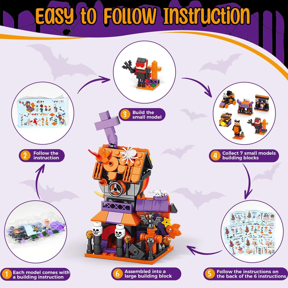 31-Day Halloween Advent Calendar | Spooky Haunted House, Ghosts, Bats & Pumpkins Building Block