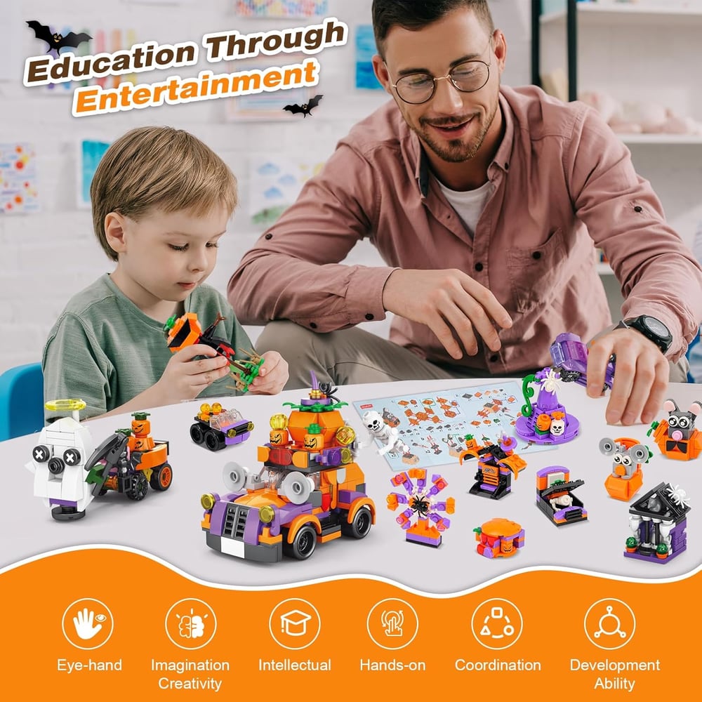 31-Day Halloween Advent Calendar | Spooky Haunted House, Ghosts, Bats & Pumpkins Building Block