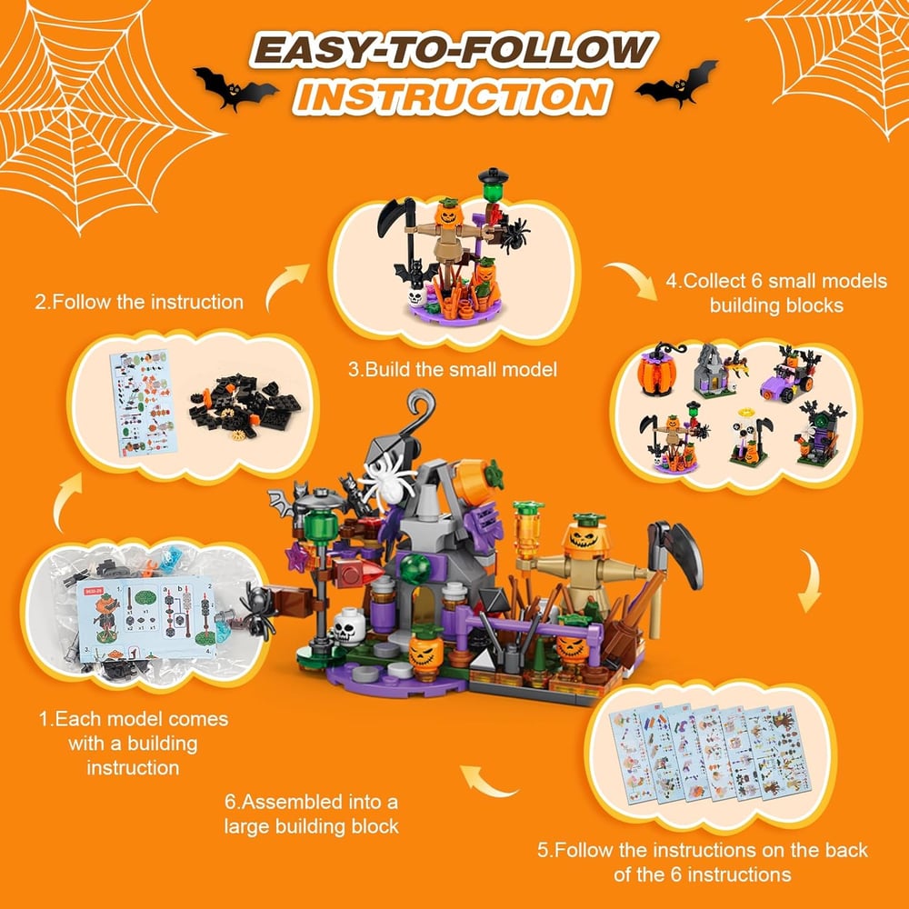 31-Day Halloween Advent Calendar | Spooky Haunted House, Ghosts, Bats & Pumpkins Building Block