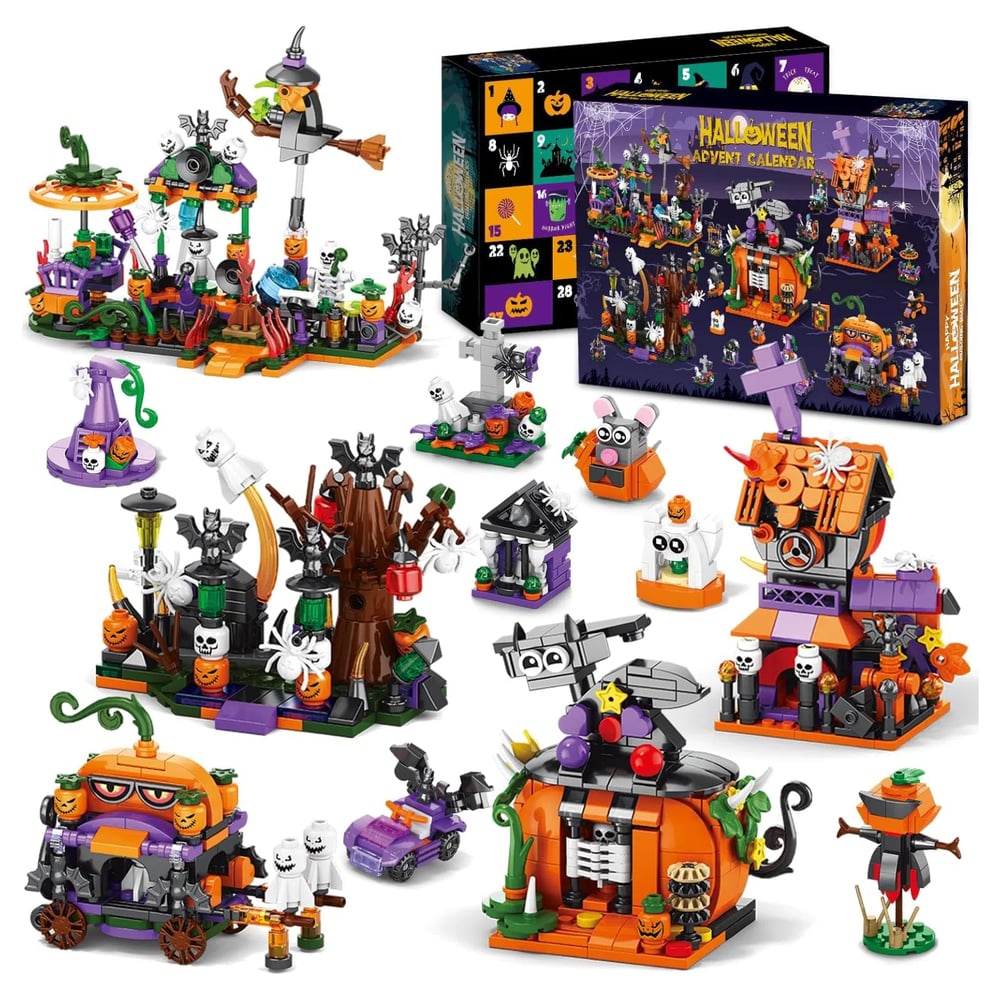 31-Day Halloween Advent Calendar | Spooky Haunted House, Ghosts, Bats & Pumpkins Building Block